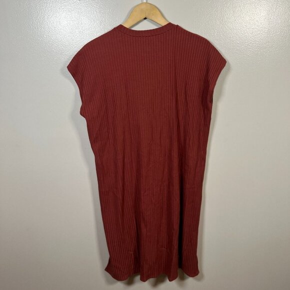 Eileen Fisher Textured Stretch Rib Crew Neck Dress Size Medium Boxy Terracotta - Picture 3 of 9